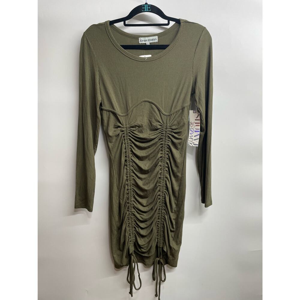 Almost Famous Ruched Long Sleeve Bodycon Dress Large